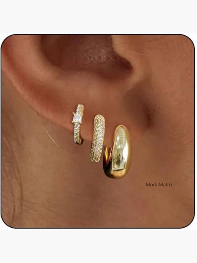 14k Gold Plated Hoop Earrings Set Trendy Chunky Open Hoops For Women